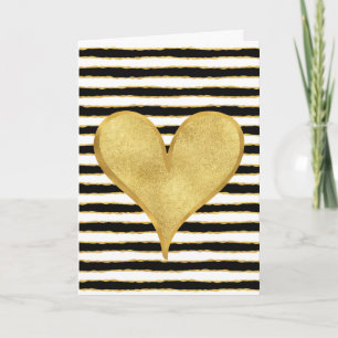 Carte Black White Gold Stripes Coeur Je t'aime