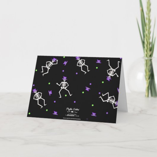 Carte Black White Halloween Skeleton Bones Danse (Dos)
