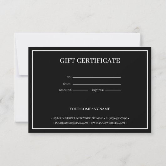 Carte Black White Line Cadre Customisé Certificat cadeau (Dos)