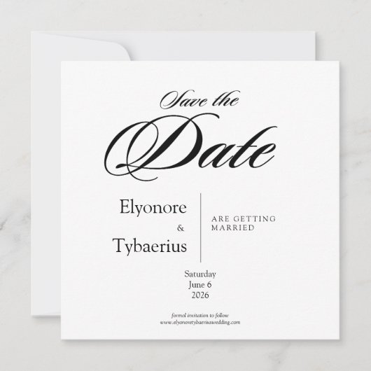 Carte Black & White Minimal Square Wedding Save the Date (Devant)
