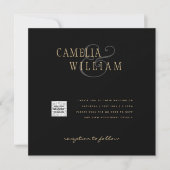 Carte Black White PHOTO Wedding Inviter QR CODE Enregist (Devant)