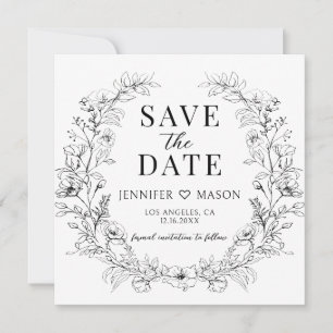 Carte Black White Rustic Enregistrer la date Photo Invit