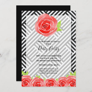 Carte Black White Stripes Roses Derby Horse Party Invita