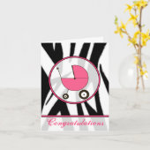 Carte Black Zebra Print / Pink Baby Félicitations (Fleur jaune)
