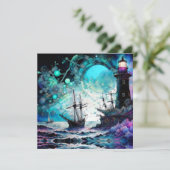 Carte Blacklight-Lighthouse et voilier mer tempête (Debout devant)