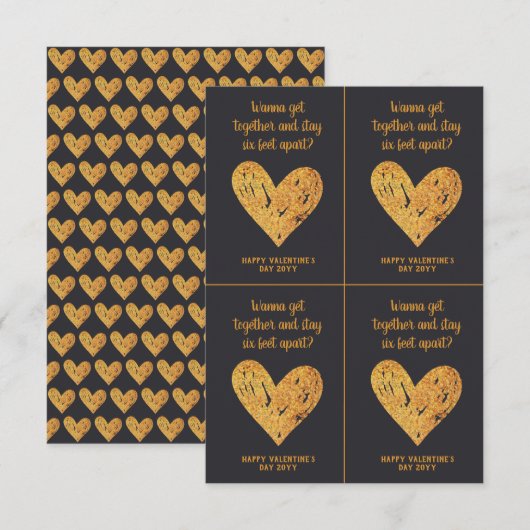 Carte Blague de la Saint-Valentin Covid Paillettes Or et (Devant / Derrière)