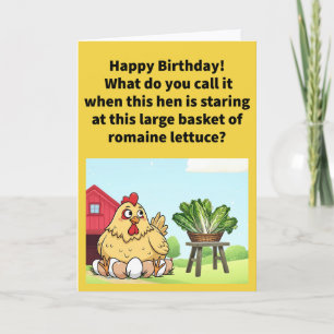 Carte Blague de poule drôle voit une salade Joyeux Anniv