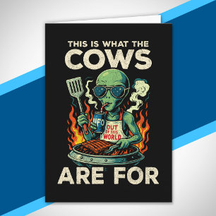 Carte Blague Rétro de Grillades Alien Cow Abduction Drôl