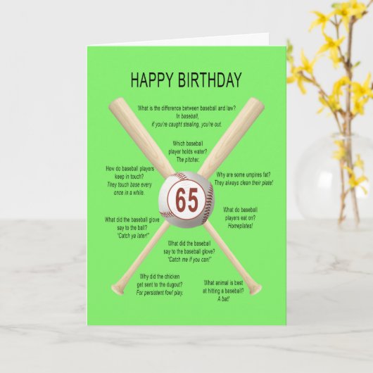 Carte Blagues de baseball 65e anniversaire (Fleur jaune)