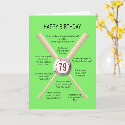 Carte Blagues de baseball à 79e anniversaire (Fleur jaune)