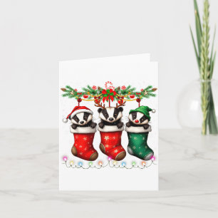 Carte Blaireau à chaussettes de Noël éclaire Honey Badge