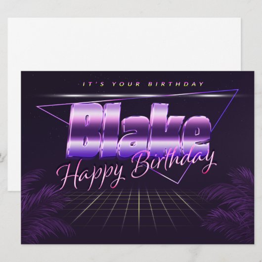 Carte Blake Name Prénom lila retro (Devant / Derrière)