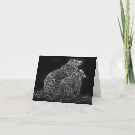 Carte Blanc animal d'art de Scratchboard de faune d'ours (Devant)