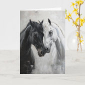 Carte Blanc Art noir Cheval amoureux (Fleur jaune)