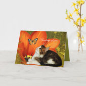 Carte Blanc Chat Kitten Fleurs "Penser à vous" (Fleur jaune)