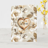 Carte Blanc Crème Brun Fleur Heart Amour (Fleur jaune)
