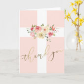 Carte blanc croix florale événement religieux Merci (Fleur jaune)