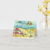 Carte Blanc d'art de nature d'aquarelle d'oiseaux (Fleur jaune)