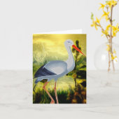 Carte BLANC d'art populaire de cigogne stationnaire (Fleur jaune)