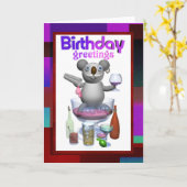 Carte Blanc de barman d'anniversaire de koala de bande (Fleur jaune)
