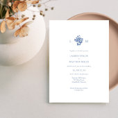 Carte Blanc + Floral bleu Monogramme Mariage floral
