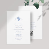 Carte Blanc + Floral bleu Monogramme Mariage floral