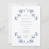 Carte Blanc + Mariage Floral moderne bleu (Devant)