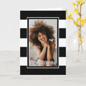 Carte Blanc Noir rayé 21e anniversaire (Fleur jaune)