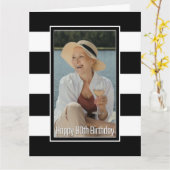 Carte Blanc Noir rayé 80e anniversaire (Fleur jaune)