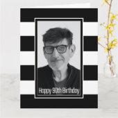 Carte Blanc Noir rayé 90e anniversaire (Fleur jaune)