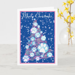 Carte Blanc rose pâle et bleu sapin de Noël bleu