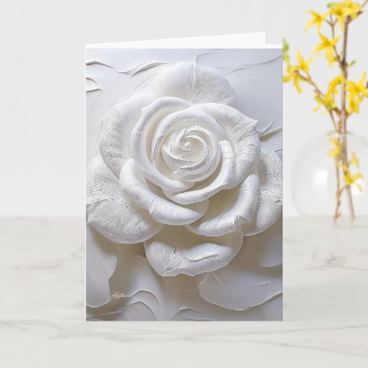Carte Blanc sur Blanc - Rose Sculptée (Fleur jaune)