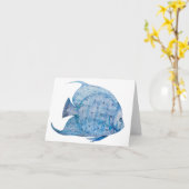 Carte blanche Batik Bleu et Blanc (Fleur jaune)