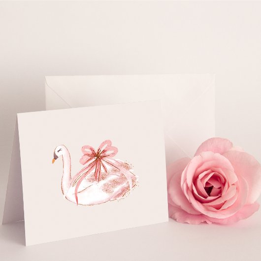 Carte blanche cygne rose et or