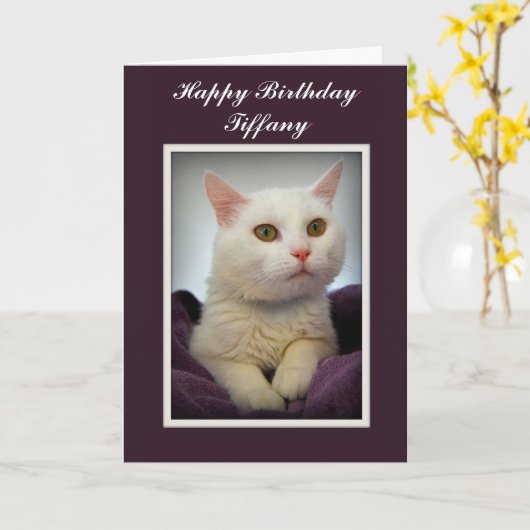 Carte blanche de chat de joyeux anniversaire de (Fleur jaune)