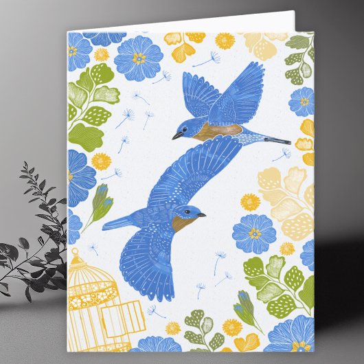 Carte blanche de dessin Bluebirds et Fleurs
