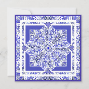 Carte blanche en dentelle en céramique bleue de Gr