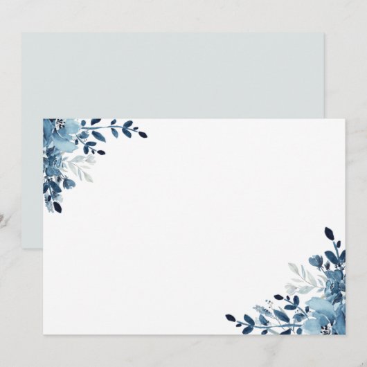 Carte blanche florale Dusty Blue Navy (Devant / Derrière)