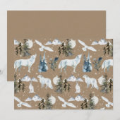 Carte blanche Kraft rustique Lièvre arctique Loup  (Devant / Derrière)