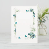 Carte blanche - motif floral bleu vert et papillon (Debout devant)