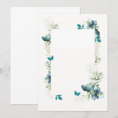 Carte blanche - motif floral bleu vert et papillon (Devant / Derrière)