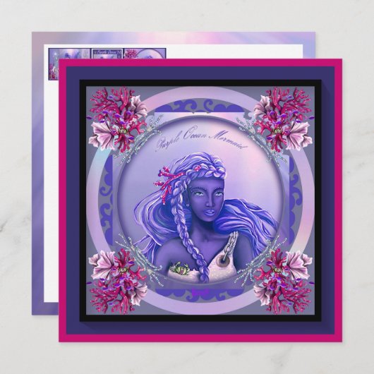 Carte blanche Purple Ocean Mermaid (Devant / Derrière)