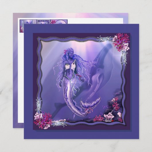 Carte blanche Purple Ocean Mermaid (Devant / Derrière)