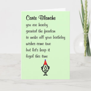 Carte Blanche Un Poème D'Anniversaire Drôle