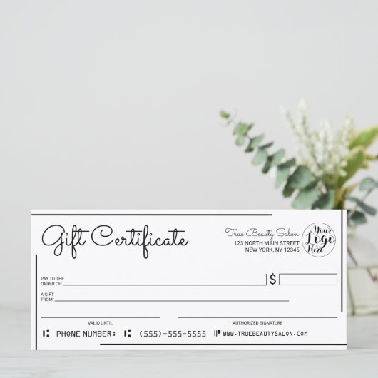 Carte Blancs Black Border Logo Vérifier Certificat cadea (Debout devant)