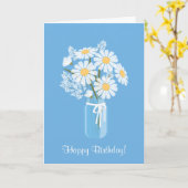 Carte Blancs marguerites Mason Jar sur bleu Joyeux anniv (Fleur jaune)
