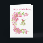 Carte Blank 50th Birthday Cherry Blossom & Hummingbird<br><div class="desc">Blank Birthday Cherry Blossom & Hummingbird</div>