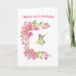 Carte Blank 60th Birthday Cherry Blossom & Hummingbird<br><div class="desc">Fleur de cerisiers et colibri d'anniversaire blanc</div>