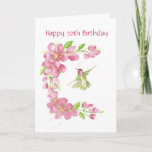 Carte Blank 70th Birthday Cherry Blossom & Hummingbird<br><div class="desc">Fleur de cerisiers et colibri d'anniversaire blanc</div>