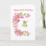 Carte Blank 80th Birthday Cherry Blossom & Hummingbird<br><div class="desc">Blank Birthday Cherry Blossom & Hummingbird</div>